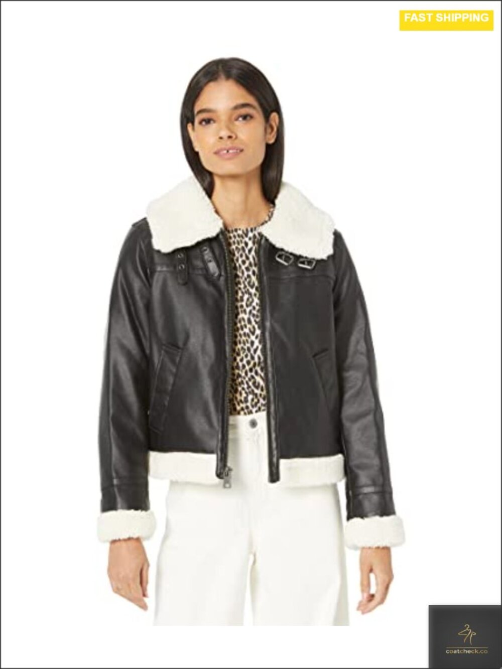 Faux Leather Aviator Jacket with Sherpa Lining